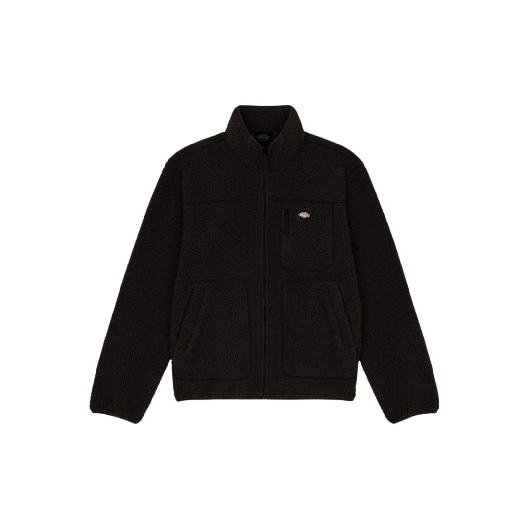 Vista trasera del forro polar Dickies Mount Hope Fleece color Black mostrando el corte relajado y el cuello alto.