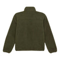 Dickies Mount Hope Fleece, chaqueta de forro polar popcorn verde oliva, vista trasera en plano con cuello alto, costura de canesú en la espalda y puños elásticos.