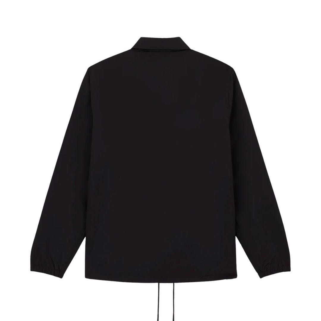Chaqueta Dickies Oakport Coach Jacket negra colgada, vista trasera mostrando el corte recto.