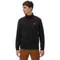 Sudadera Dickies Oakport Quarter Zip negra con cremallera 1/4 y logo Dickies, vista frontal sobre modelo.