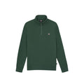 Sudadera Dickies Oakport Quarter Zip verde pino con cremallera 1/4 y logo bordado en el pecho, vista frontal.