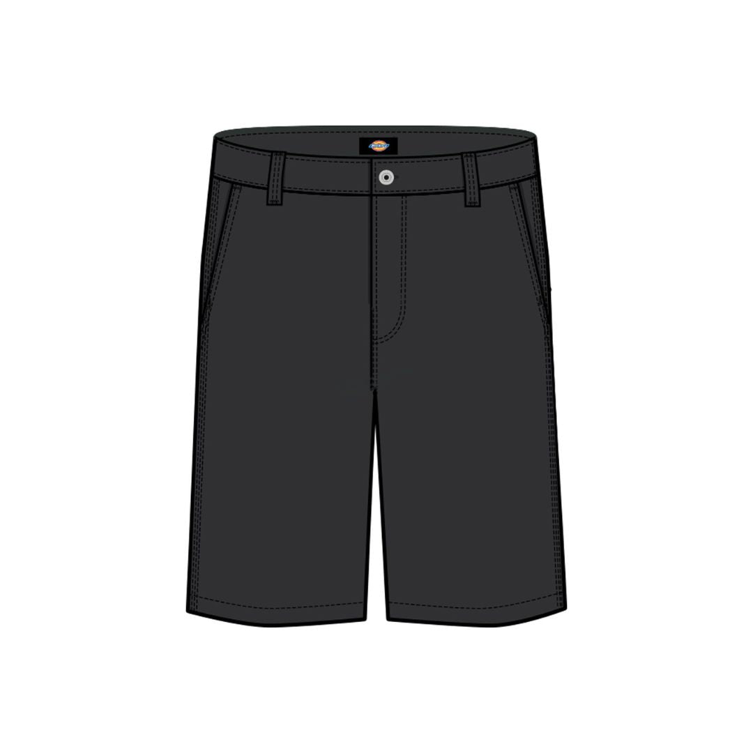 Pantalones cortos Dickies Duck Carpenter Short negros con cierre de botón, trabillas para cinturón y corte recto.