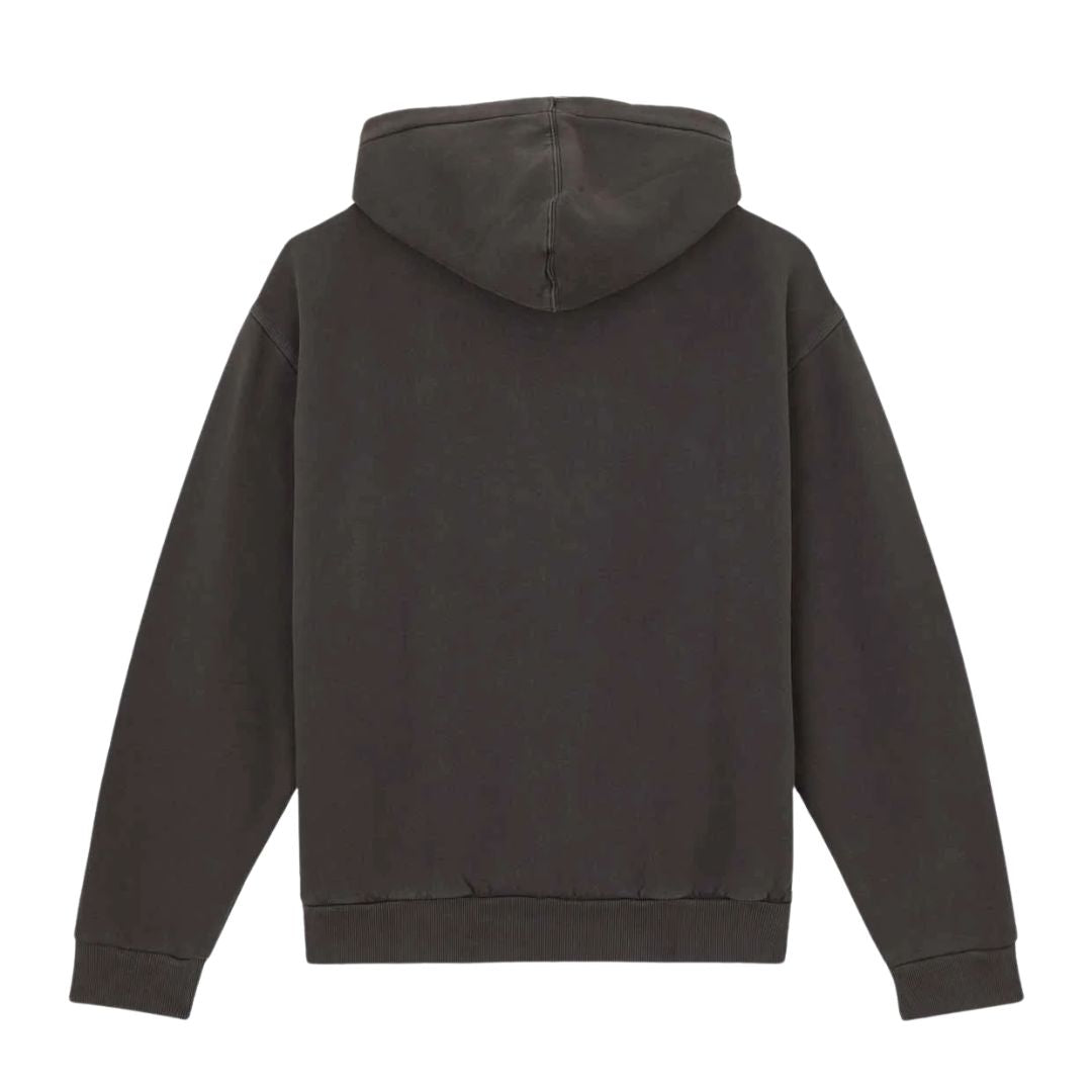 Vista trasera de la sudadera Dickies Slayden GD Hoodie negra con capucha y puños elásticos.