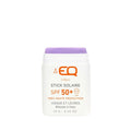 Protector solar stick EQ SPF50+ bio color mauve para rostro y labios con filtros minerales y formato portátil para deporte outdoor.