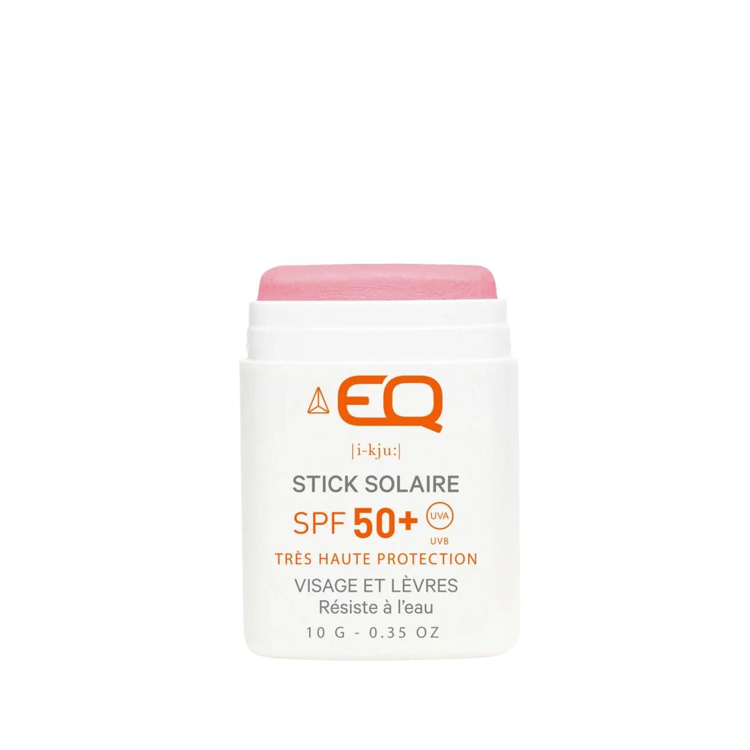 EQ stick solaire SPF50+ bio color raspberry protector solar facial y labios muy alta protección resistente al agua.