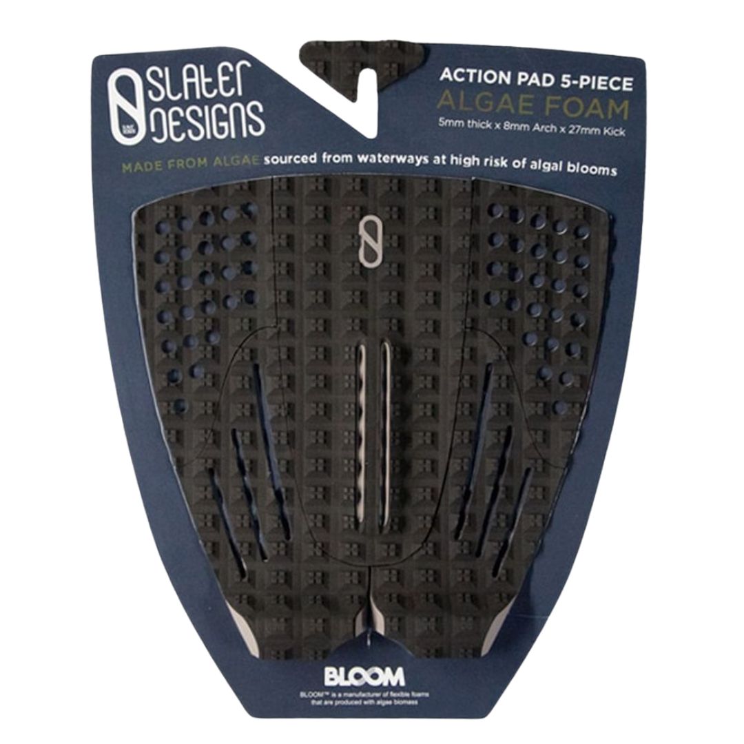 Firewire Action Slater 5 Piece Arch Traction Pad negro y gris, pad deck surf 5 piezas con arch central y kicker trasero, espuma Algae Foam Bloom.