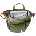 Vista del interior de la mochila Fjällräven High Coast Totepack con compartimentos organizadores y llavero