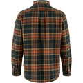 Vista trasera de la camisa Fjällräven Övik Twill Shirt M color autumn leaf dark navy con patrón de cuadros.
