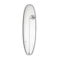 Tabla de surf mini long Flysurf Cold Hawaii 8.0 blanca vista inferior con outline negro y diseño minimalista.