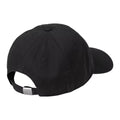 Carhartt WIP Madison Logo Cap en color negro con detalle blanco, vista trasera. Gorra de seis paneles en sarga de algodón prelavada en negro con correa ajustable y hebilla metálica personalizada con logo Carhartt WIP en el cierre trasero.
