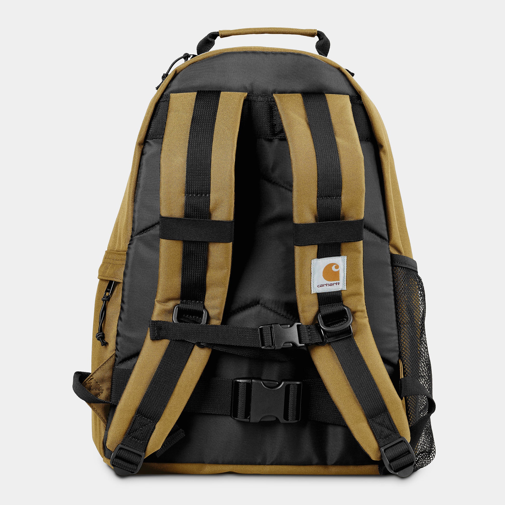 Mochila de skate impermeable Carhartt WIP Kickflip Backpack Agate con vista trasera mostrando correas acolchadas y ajustes ergonómicos.