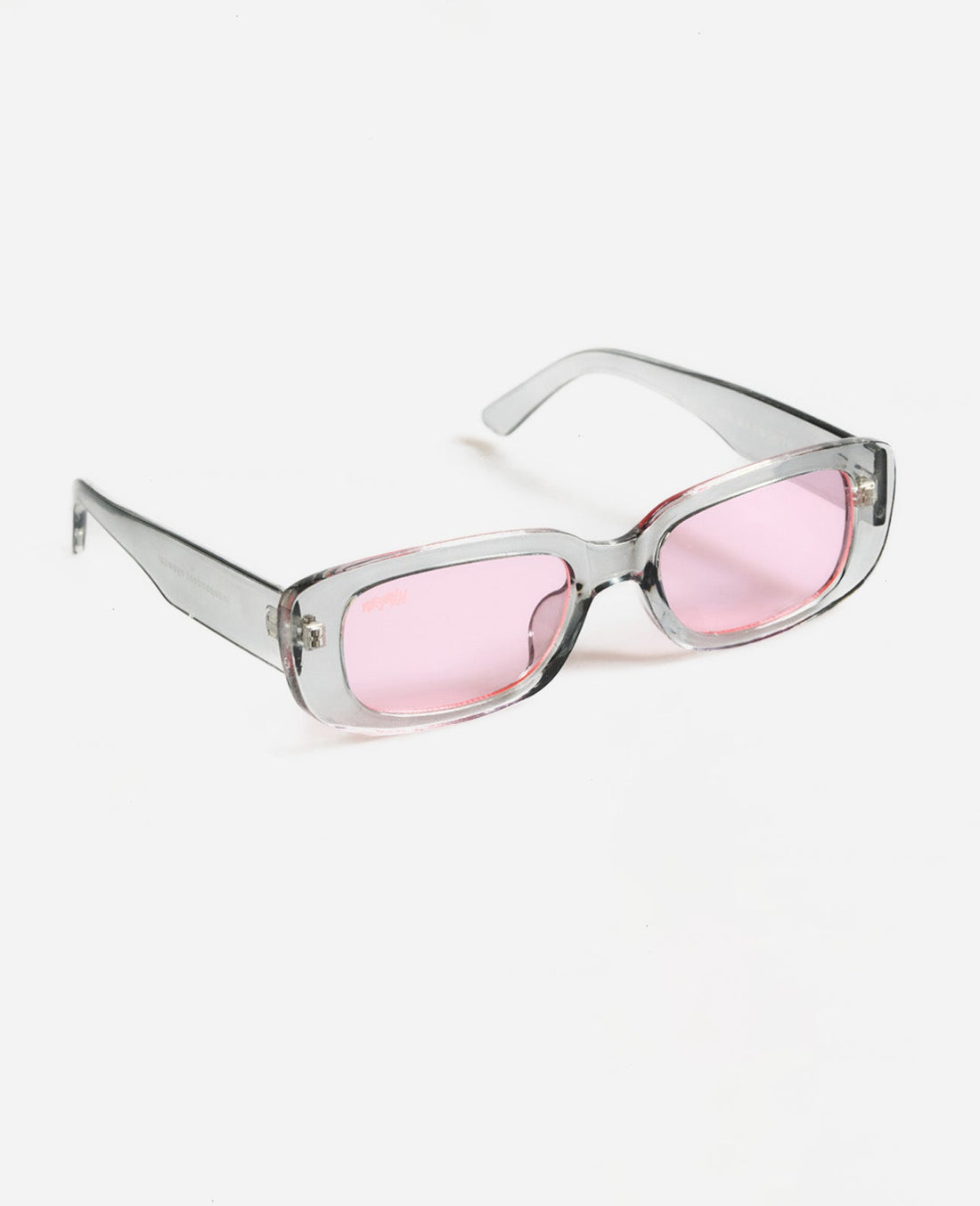 Gafas de sol Warmouth Eyewear Festival Fever con montura transparente y lentes rosas vista frontal