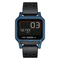 Reloj Nixon Heat Blue mostrando temporizador digital activo en pantalla.