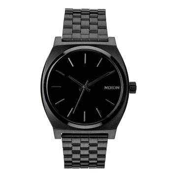 Reloj Nixon Time Teller All Black de acero inoxidable con esfera negra minimalista y pulsera metálica.