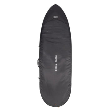 Vista trasera funda Ocean & Earth COR_X Fish Day Cover negra con logo central y diseño completo para tabla fish.