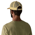 Vista trasera de gorra trucker Patagonia Flying Fish LoPro en color Bobcat Brown con parte trasera de malla beige y cierre snapback regulable con etiqueta Patagonia.