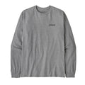 Camiseta Patagonia L/S P‑6 Logo Responsibili‑Tee para hombre, en color Gravel Heather, con cuello redondo y mangas largas.