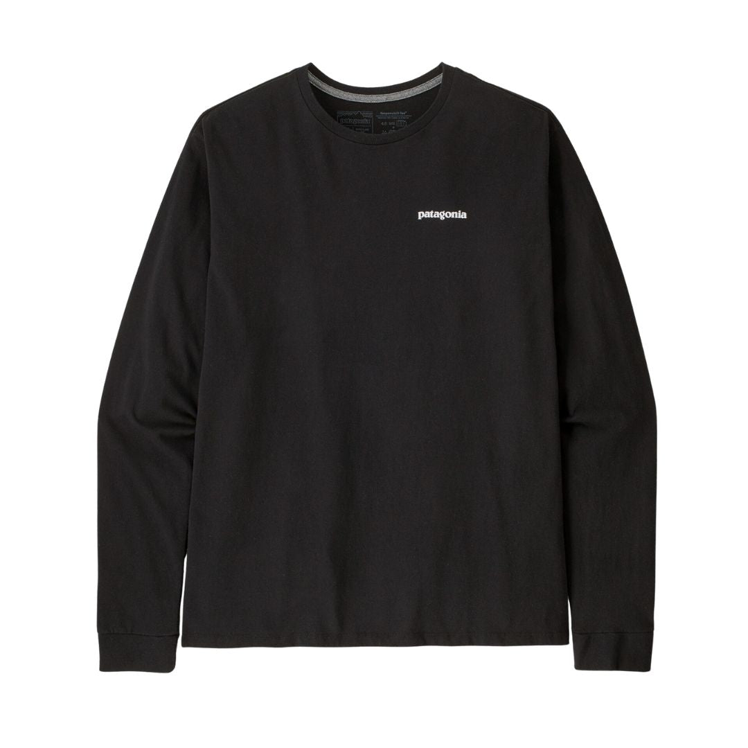 Camiseta Patagonia L/S P‑6 Logo Responsibili‑Tee color Black, vista frontal con logo pequeño en el pecho.