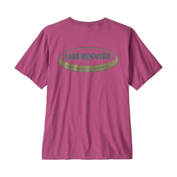 Camiseta Patagonia Men's '95 Oval Logo T-Shirt color Faded Magenta para hombre, diseño retro con gran logo ovalado estampado en la espalda.