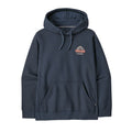 Sudadera con capucha Patagonia Great Waves Uprisal Hoody en azul marino, vista frontal con el logotipo Great Waves bordado en el pecho, cordones ajustables y bolsillo canguro delantero.