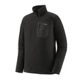 Patagonia Men's R1® Air Zip-Neck en color negro, vista frontal plana, mostrando el bolsillo con cremallera en el pecho.