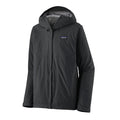 Patagonia Torrentshell 3L color negro plana: chaqueta impermeable H2No® con capucha abierta, solapa frontal, bolsillos calientamanos y forro interior de tricot visible.