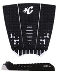 Detalle de los cortes estratégicos LOC-LITE negros en el patrón Square Loc blanco del grip de surf Creatures Mick Fanning Signature white black para máximo contacto del pie.