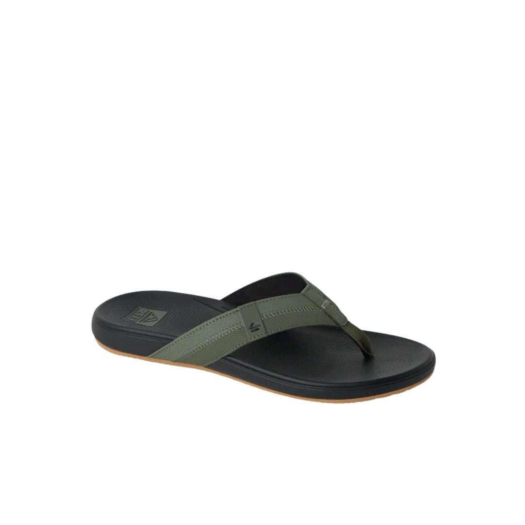 Chanclas Reef Cushion Phantom 2.0 olive gum verde oliva con tira de nobuk sintético acolchado y suela gum antideslizante.