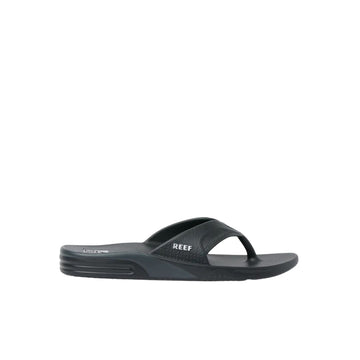 Perfil lateral chanclas Reef Fanning H2O negras con suela ligera EVA y diseño cómodo para uso en agua.
