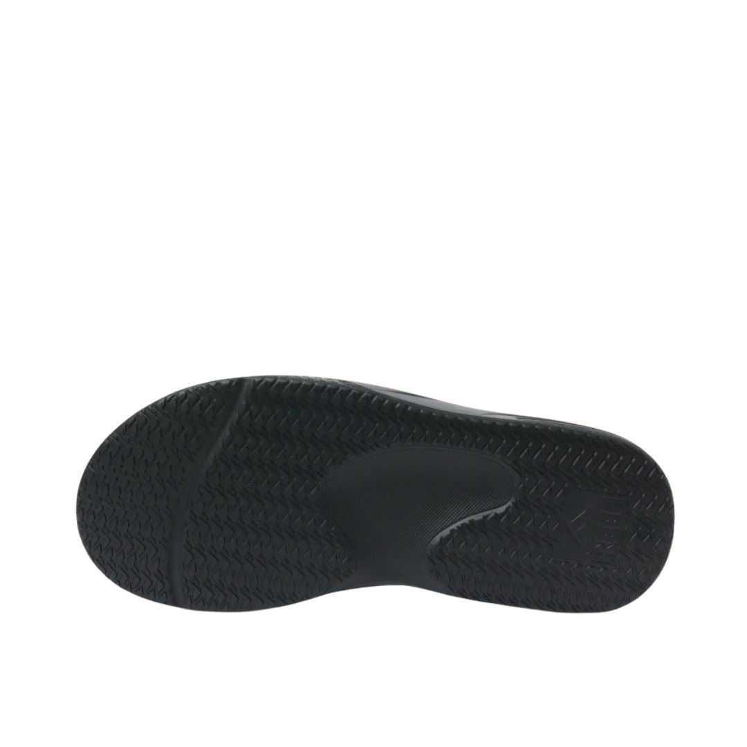 Suela chanclas Reef Fanning H2O negra con patrón de agarre antideslizante y diseño resistente al agua.