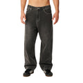 Pantalón vaquero Rip Curl Archive Dirty Denim en Washed Grey, vista frontal completa, con pespuntes de contraste en blanco y corte baggy.