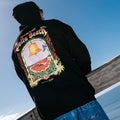 Rip Curl Bells Pro 26 Hoodie sudadera surf negra vista trasera con gráfico Bells Beach Pro en la espalda.