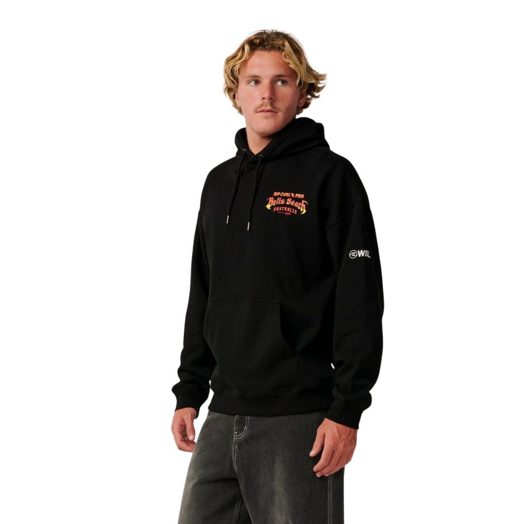 Rip Curl Bells Pro 26 Hoodie sudadera negra con capucha vista lateral estilo surf casual.
