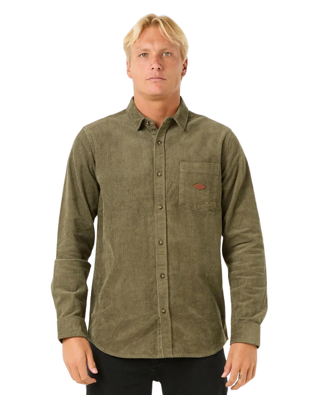 Hombre con la camisa de pana Rip Curl Classic Surf Cord Shirt Verde Oliva