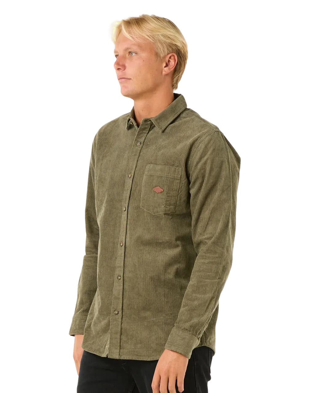 Hombre con la camisa de pana Rip Curl Classic Surf Cord Shirt Verde Oliva