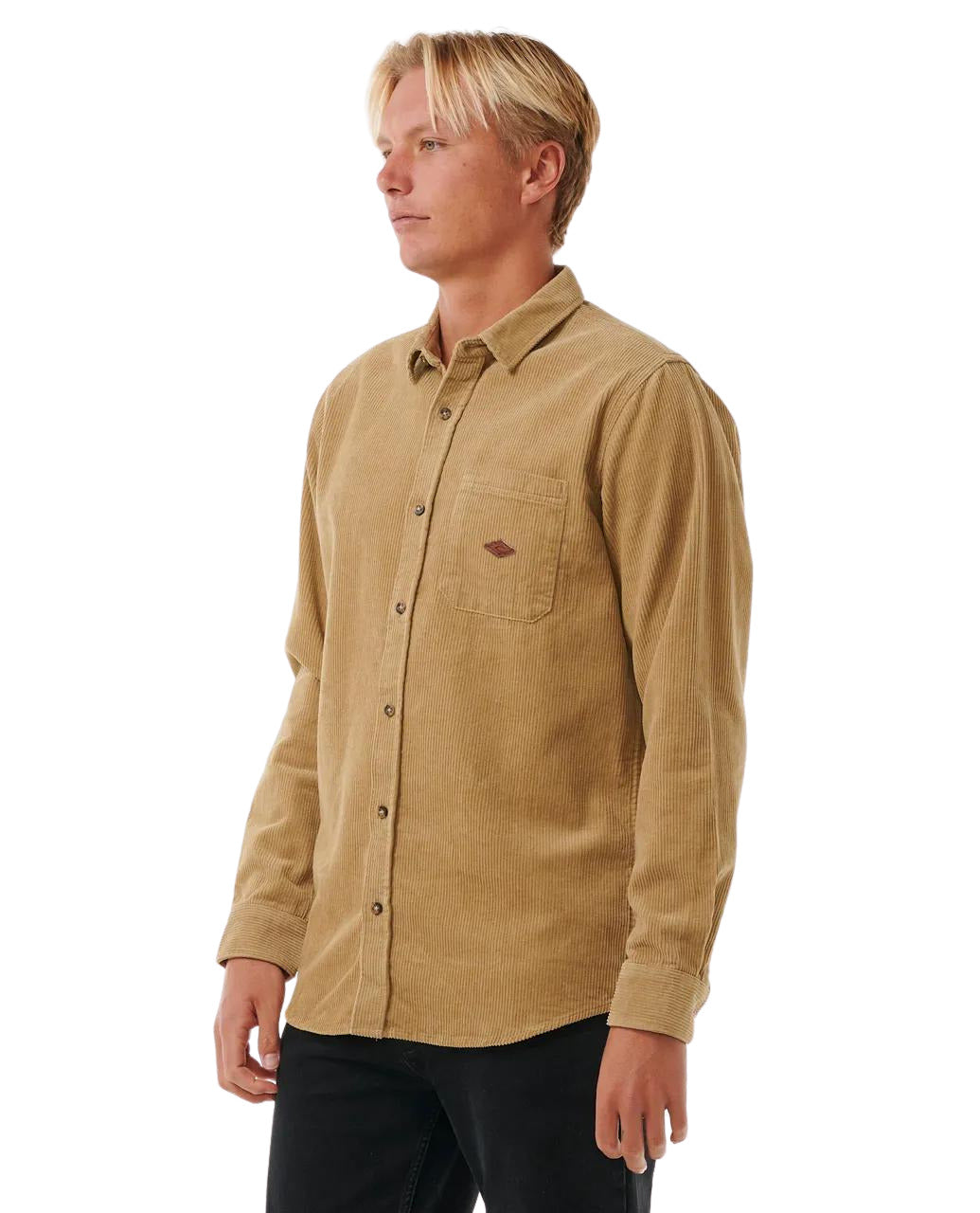 Hombre con la camisa de pana Rip Curl Classic Surf Cord Shirt Caqui oscuro izquierda