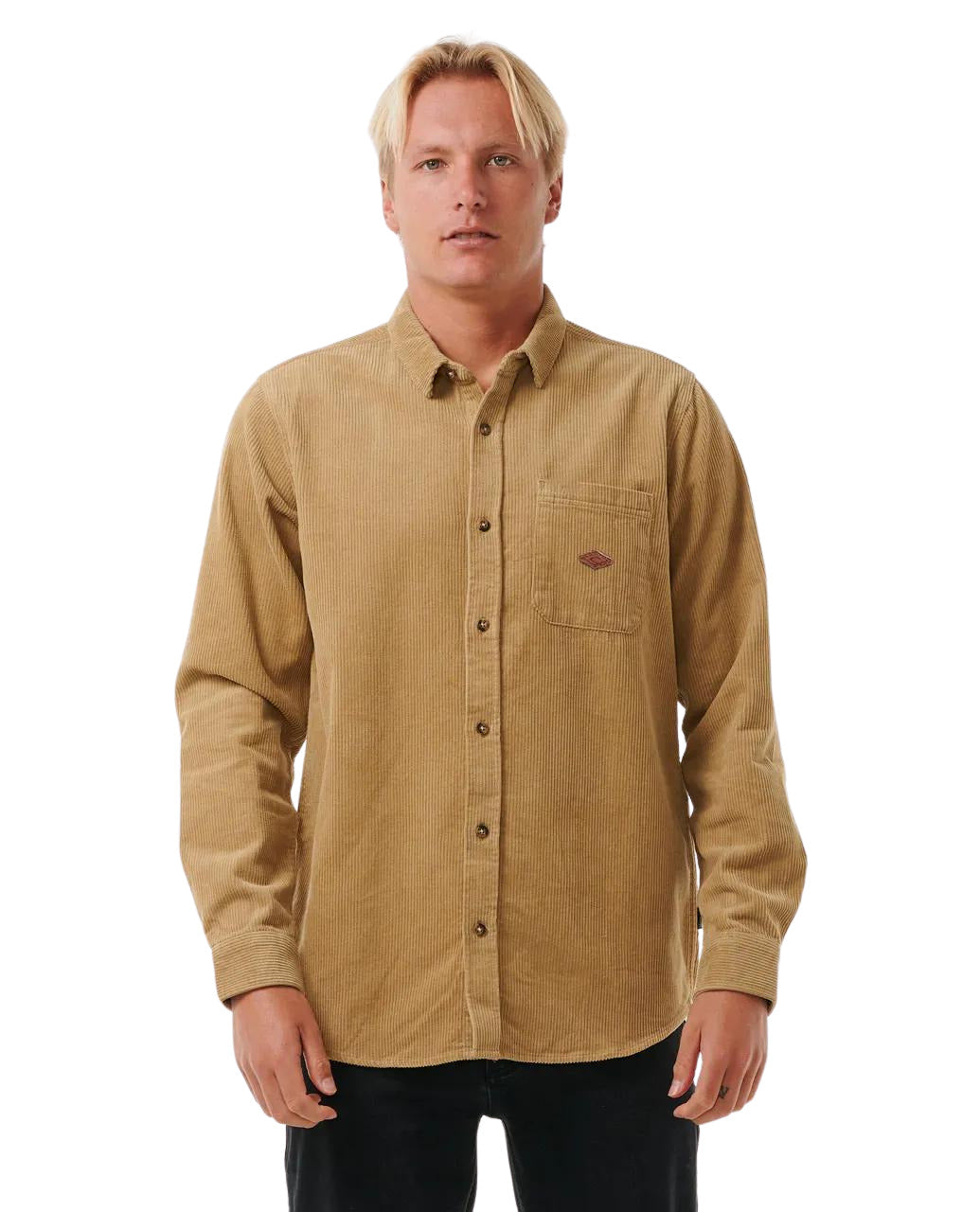 Hombre con la camisa de pana Rip Curl Classic Surf Cord Shirt Caqui oscuro