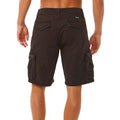 Pantalón corto cargo Rip Curl Classic Surf Trail negro washed, vista trasera con bolsillos traseros con solapa y bolsillos cargo en pierna.