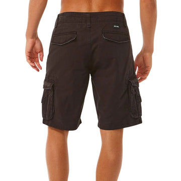 Pantalón corto cargo Rip Curl Classic Surf Trail negro washed, vista trasera con bolsillos traseros con solapa y bolsillos cargo en pierna.