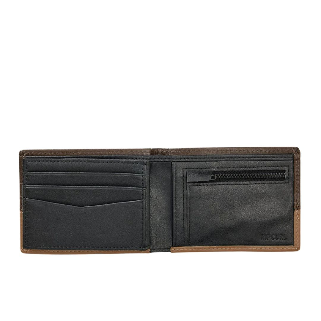 Rip Curl Corpawatu Icon PU Slim cartera hombre Coffee interior con bolsillo con cremallera y ranuras para tarjetas.