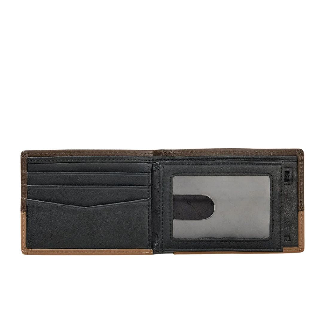 Rip Curl Corpawatu Icon PU Slim cartera slim Coffee interior con compartimentos para tarjetas y ventana para DNI.