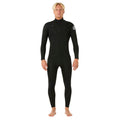 Rip Curl Dawn Patrol Pro Chest Zip 4/3 en color negro, traje de neopreno hombre visto de frente completo, con cremallera en el pecho y logo Rip Curl bordado.