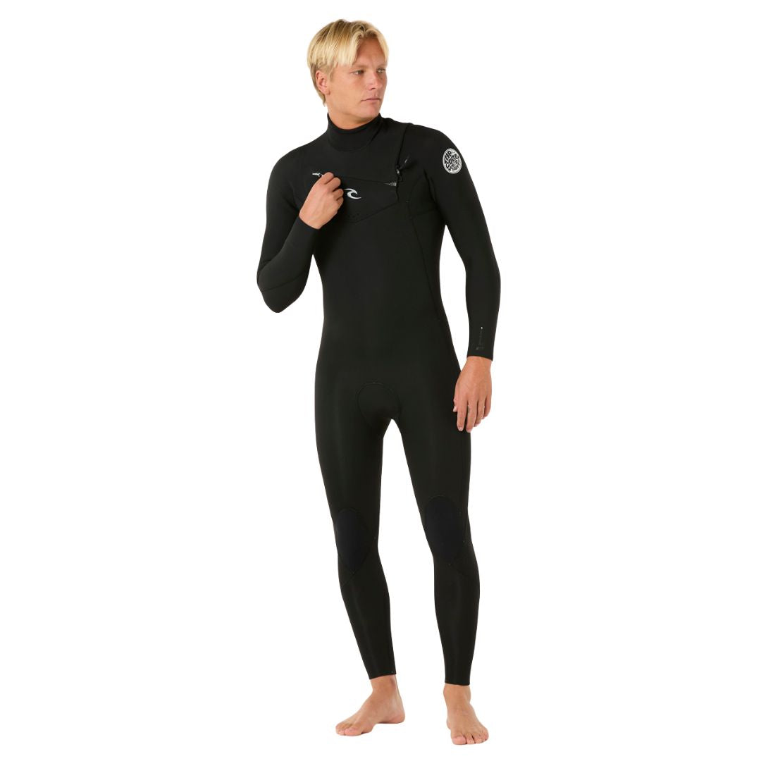 Traje Rip Curl Dawn Patrol Pro 4/3mm 2026 - detalle frontal mostrando sistema de cremallera en el pecho.