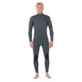 Rip Curl Dawn Patrol Pro Chest Zip 4/3 en color rojo, traje de neopreno hombre visto de frente completo, con el logo Rip Curl en rojo sobre base gris carbón.