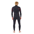 Rip Curl Dawn Patrol Pro Chest Zip 4/3 en rojo, primer plano del pecho mostrando la cremallera, el logo Rip Curl en rojo y el parche circular en el hombro.