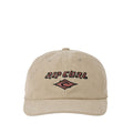 Gorra Rip Curl Diamond 2.0 Adj Cap en color khaki sand, vista frontal centrada que muestra el logo bordado Rip Curl y el diamante Rippy en terracota sobre la pana ligera de corona desestructurada.