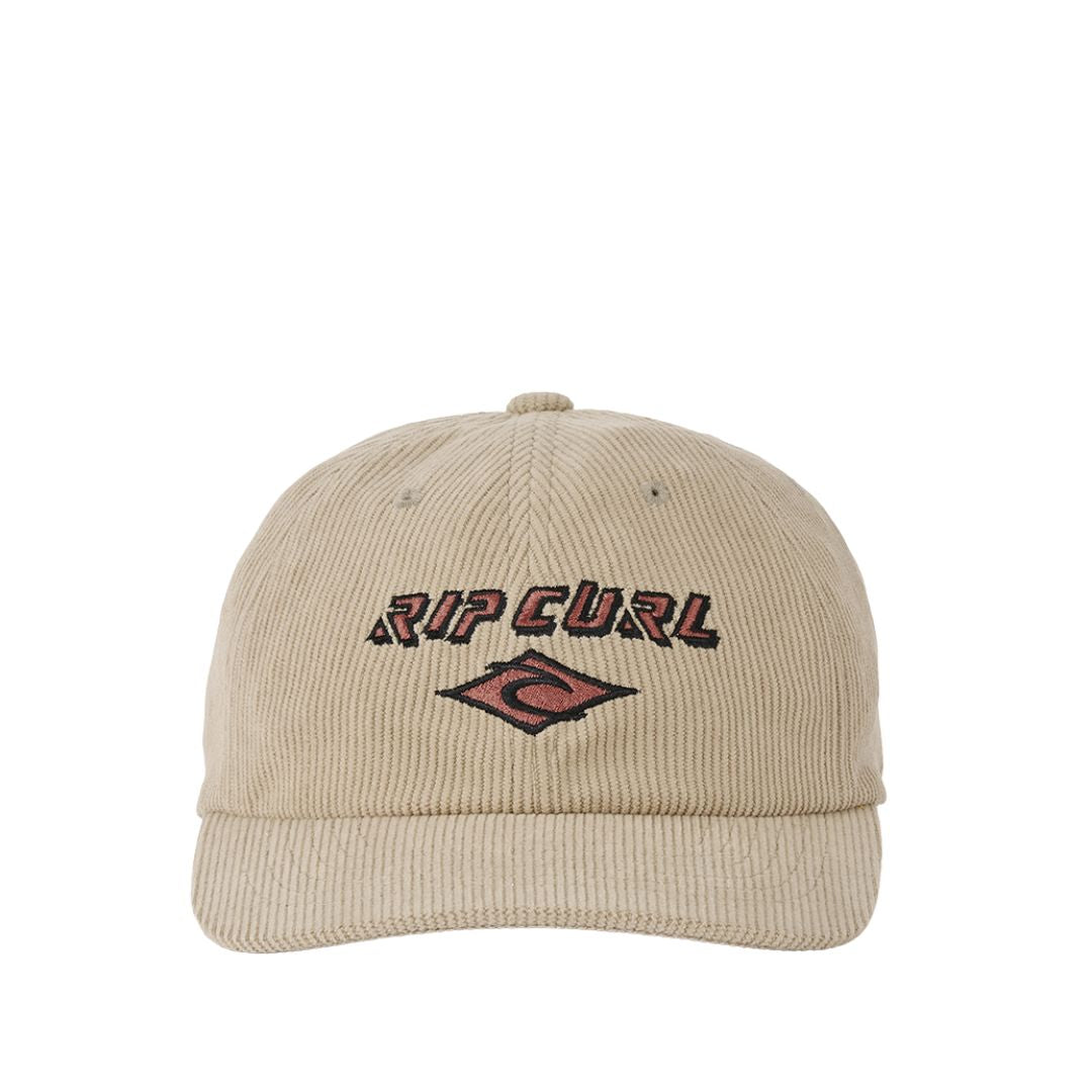 Gorra Rip Curl Diamond 2.0 Adj Cap en color khaki sand, vista frontal centrada que muestra el logo bordado Rip Curl y el diamante Rippy en terracota sobre la pana ligera de corona desestructurada.