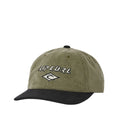 Gorra Rip Curl Diamond 2.0 Adj Cap en color sage, vista frontal en ángulo con el logo Rip Curl y el diamante Rippy bordados en blanco sobre la pana verde y la visera contrastada en negro.