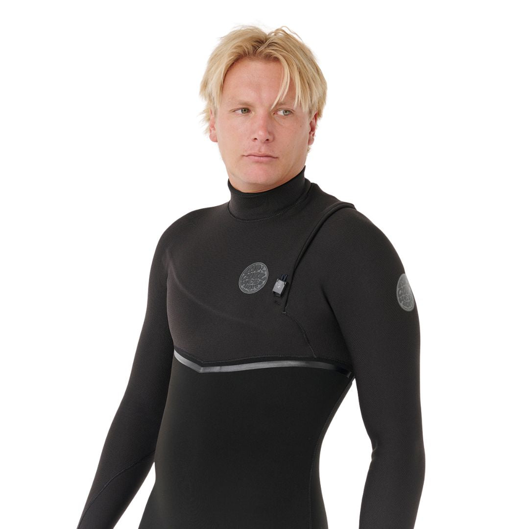 Traje de neopreno Rip Curl E-Bomb Zip Free 4/3 2026 para hombre, vista frontal, color negro.