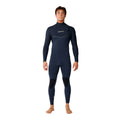 Traje de neopreno RIP CURL E-BOMB ZIP FREE 4/3 en Navy, vista frontal completa sin cremallera, con logotipo RIP CURL en el pecho y parche circular en la manga para un ajuste totalmente hermético.